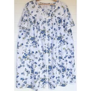 Croft & Barrow Floral Zip-Front Traditional Nightgown Housecoat Blue White Sz 2X